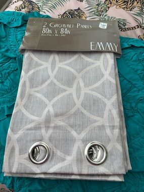 EMMY Gray Geometric Grommet Curtain Panels - Set of 2